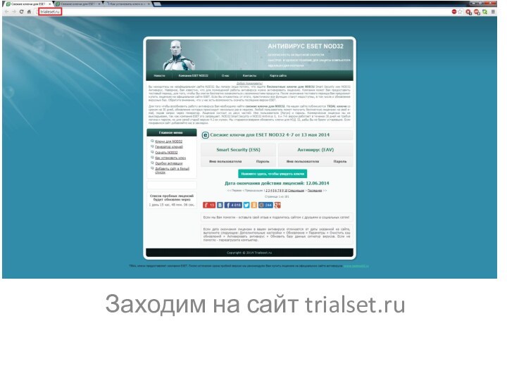 Заходим на сайт trialset.ru
