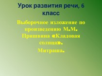 Выборочное изложение Кладовая солнца М.М. Пришвин