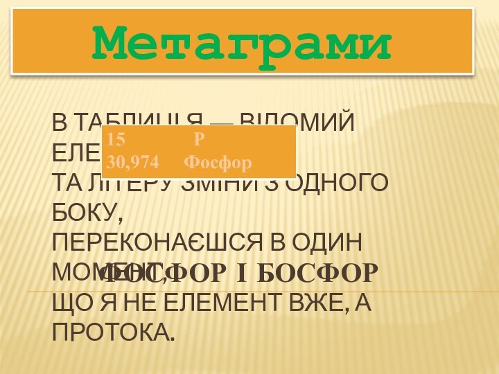 В таблиці я ― відомий елемент, Та літеру зміни з одного боку,