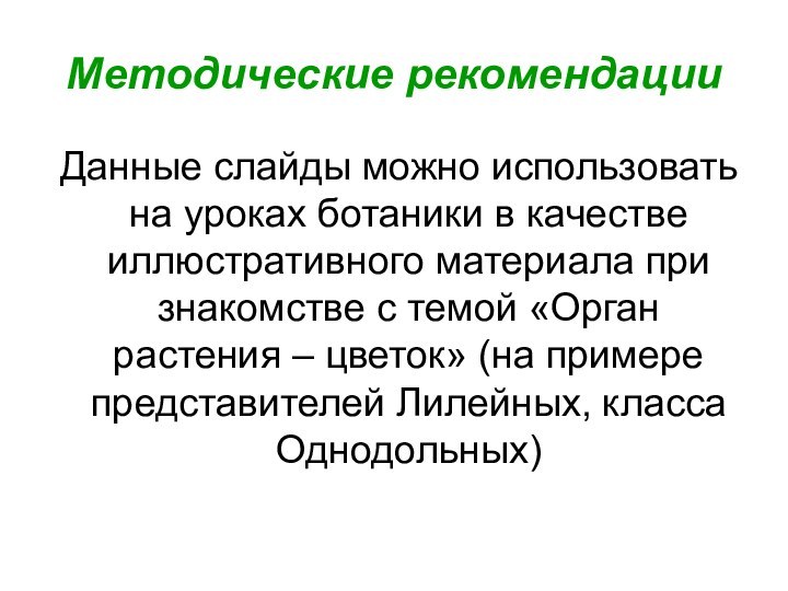 Методические рекомендации Данные слайды можно использовать на уроках ботаники в качестве иллюстративного