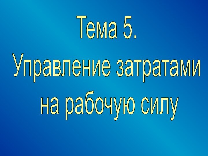 Тема 5.Управление затратами на рабочую силу