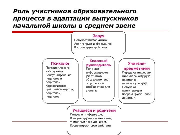 Роль участников образовательного процесса в адаптации выпускников начальной школы в среднем звене