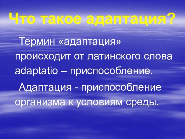 Что такое адаптация?Термин «адаптация» происходит от латинского слова adaptatio – приспособление. Адаптация