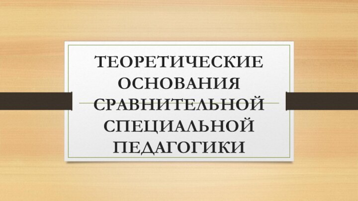 ТЕОРЕТИЧЕСКИЕ ОСНОВАНИЯ СРАВНИТЕЛЬНОЙ СПЕЦИАЛЬНОЙ ПЕДАГОГИКИ