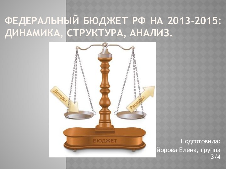 Федеральный бюджет РФ на 2013-2015: динамика, структура, анализ.Подготовила: Майорова Елена, группа 3/4