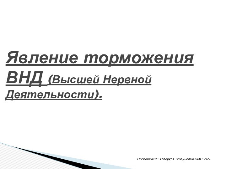 Подготовил: Топорков Станислав ОМП-205.Явление торможения ВНД (Высшей Нервной Деятельности).