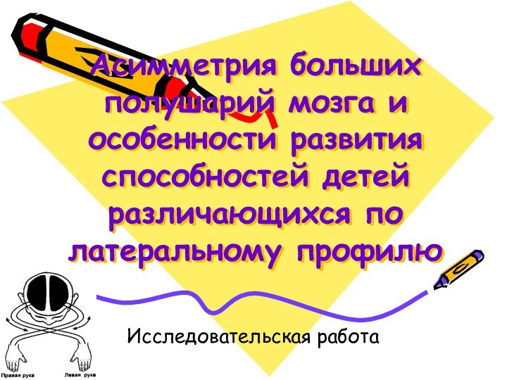 Асимметрия больших полушарий мозга и особенности развития способностей детей различающихся по латеральному профилю Исследовательская работа