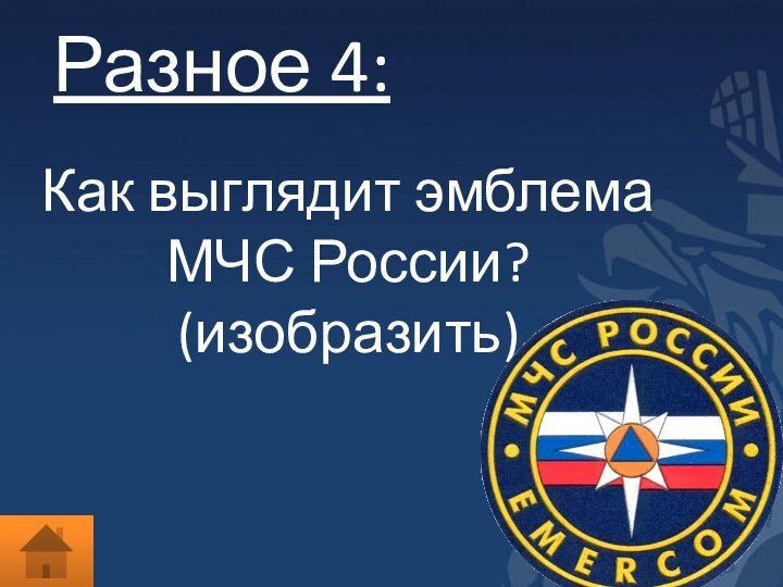 Разное 4:Как выглядит эмблема МЧС России? (изобразить)