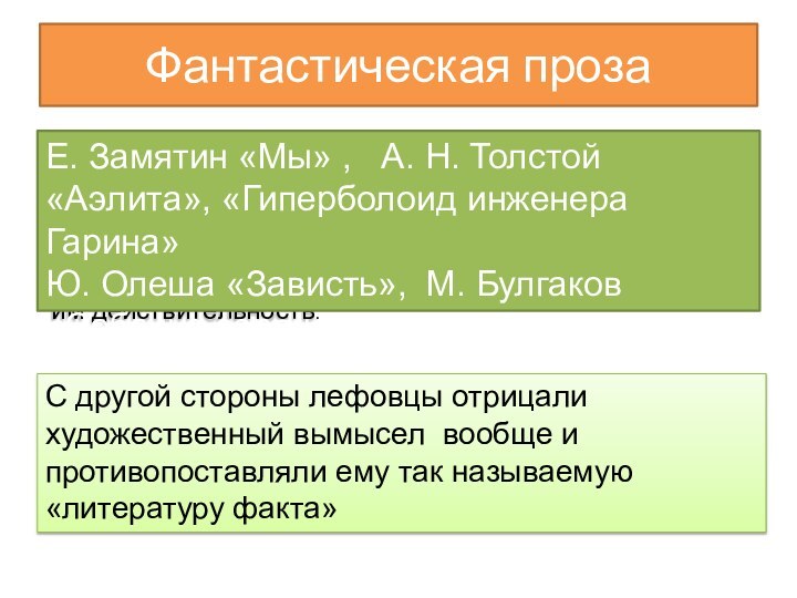 Фантастическая прозаОдин из краеугольных камней литературной полемики тех горячих лет – отношение