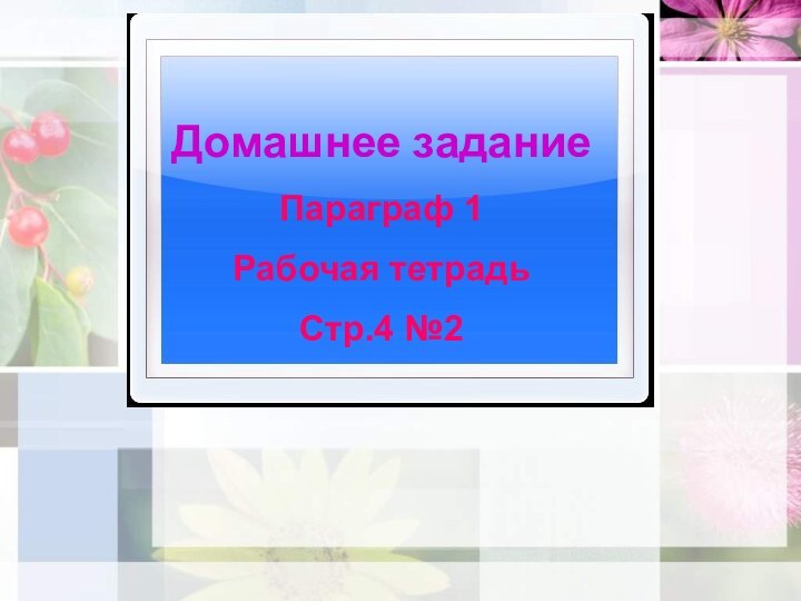 Домашнее заданиеПараграф 1Рабочая тетрадь Стр.4 №2