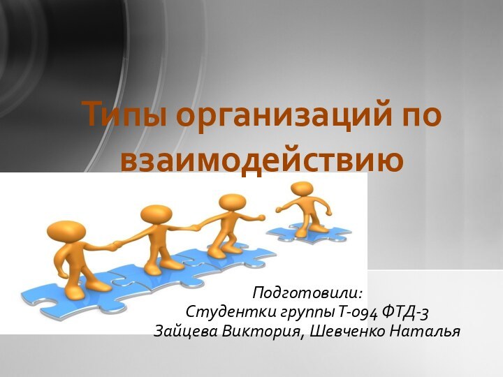 Подготовили:Студентки группы Т-094 ФТД-3Зайцева Виктория, Шевченко НатальяТипы организаций по взаимодействию