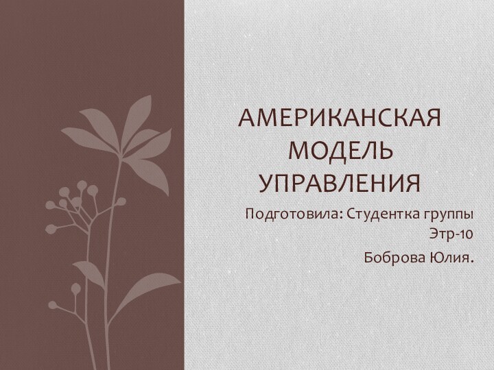 Подготовила: Студентка группы Этр-10Боброва Юлия.Американская Модель Управления