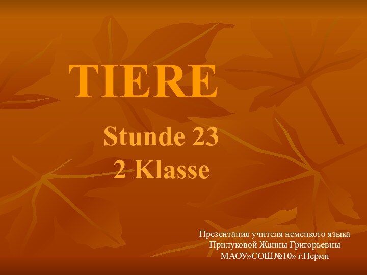 TIEREStunde 232 KlasseПрезентация учителя немецкого языкаПрилуковой Жанны ГригорьевныМАОУ»СОШ№10» г.Перми