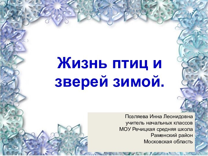 Жизнь птиц и зверей зимой.Позляева Инна Леонидовна  учитель начальных классов