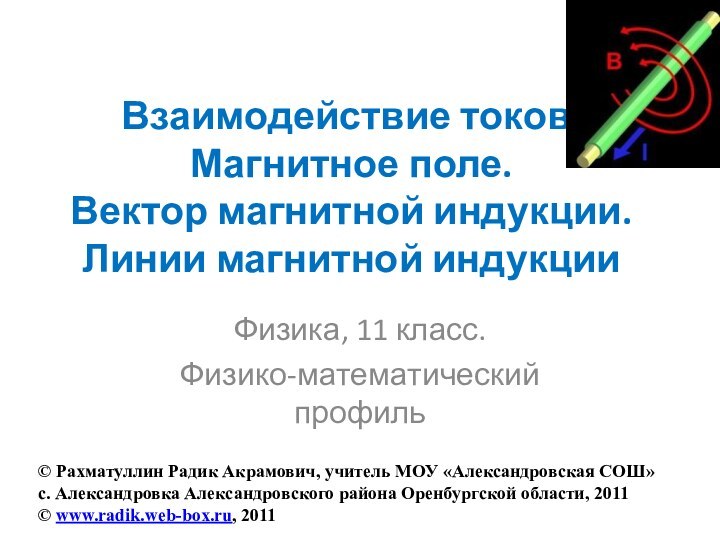 Взаимодействие токов.  Магнитное поле.  Вектор магнитной индукции.  Линии магнитной