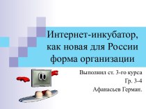 Интернет - инкубатор, как новая для России форма организации