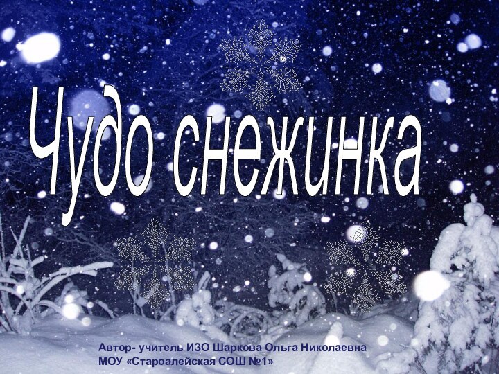 Чудо снежинкаАвтор- учитель ИЗО Шаркова Ольга НиколаевнаМОУ «Староалейская СОШ №1»