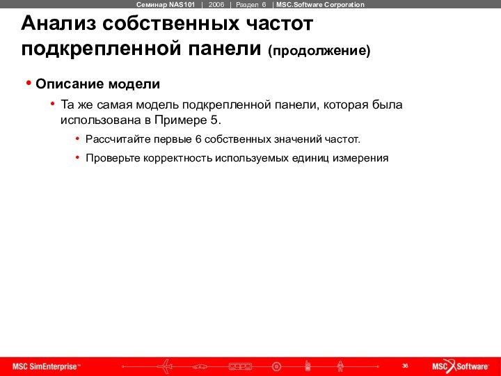 Анализ собственных частот подкрепленной панели (продолжение)Описание моделиТа же самая модель подкрепленной панели,