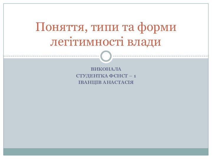 Виконала Студентка ФСНСТ – 1Іванців АнастасіяПоняття, типи та форми легітимності влади