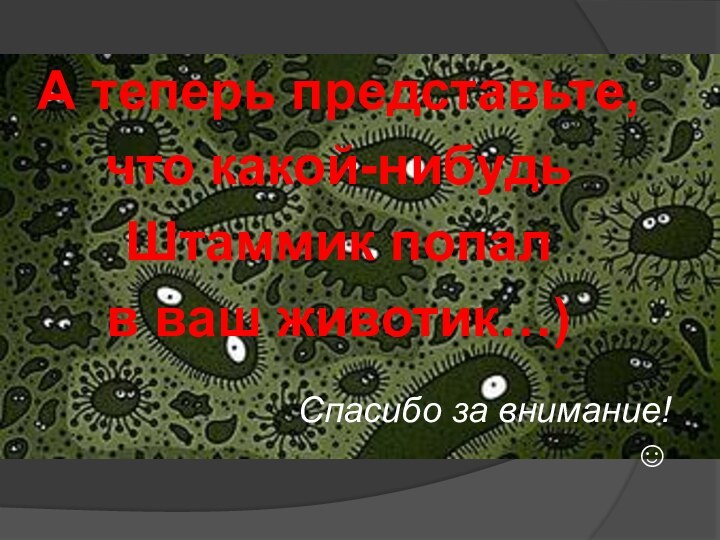 А теперь представьте,что какой-нибудьШтаммик попалв ваш животик…)Спасибо за внимание! 