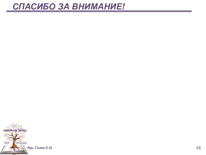 СПАСИБО ЗА ВНИМАНИЕ!Рук. Гилко С.О.