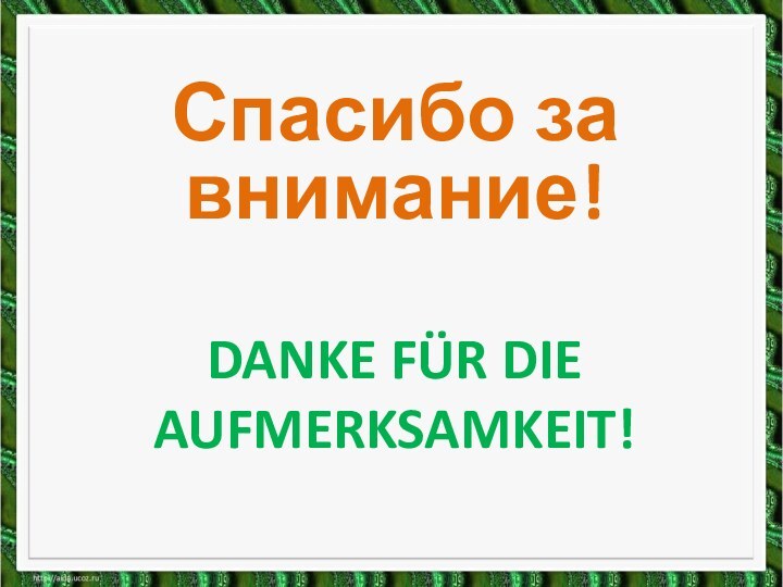 DANKE FÜR DIE Aufmerksamkeit!Спасибо за внимание!