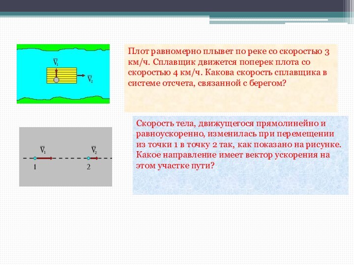 Плот равномерно плывет по реке со скоростью 3 км/ч. Сплавщик движется поперек