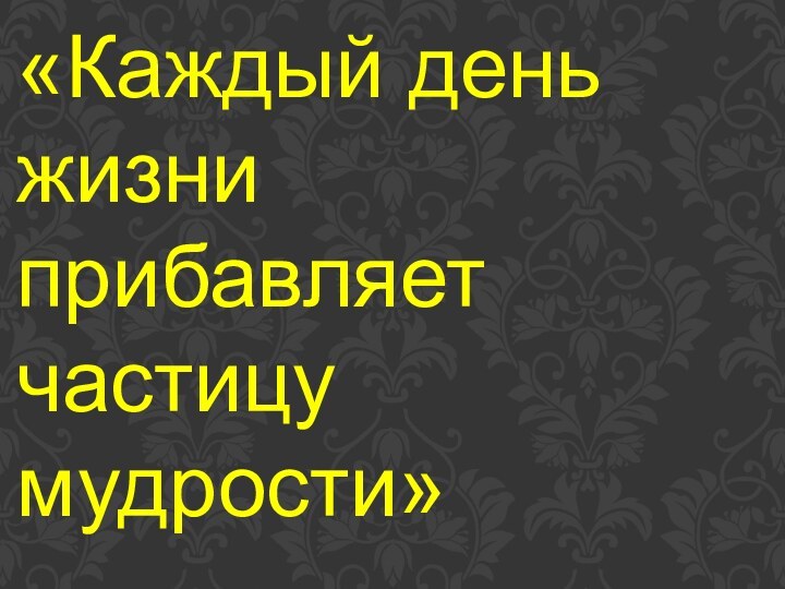 «Каждый день жизни прибавляет частицу мудрости»