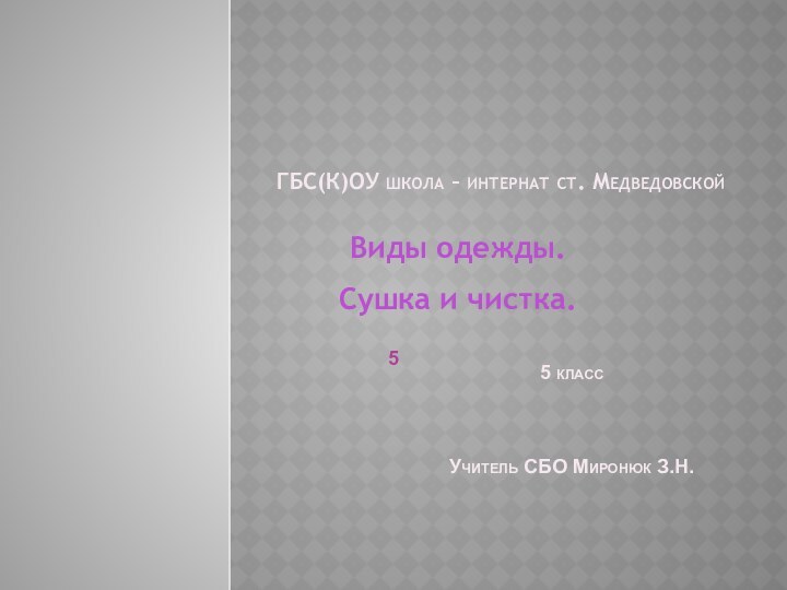 Виды одежды. Сушка и чистка.ГБС(К)ОУ школа – интернат ст. Медведовской