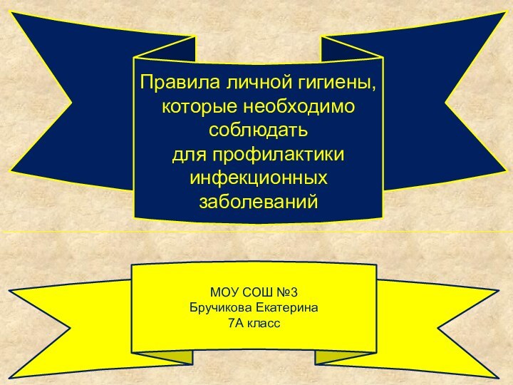 Правила личной гигиены, которые необходимо соблюдать для профилактики инфекционных заболеванийМОУ СОШ №3Бручикова Екатерина7А класс