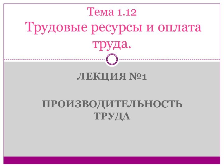 Лекция №1Производительность трудаТема 1.12   Трудовые ресурсы и оплата труда.