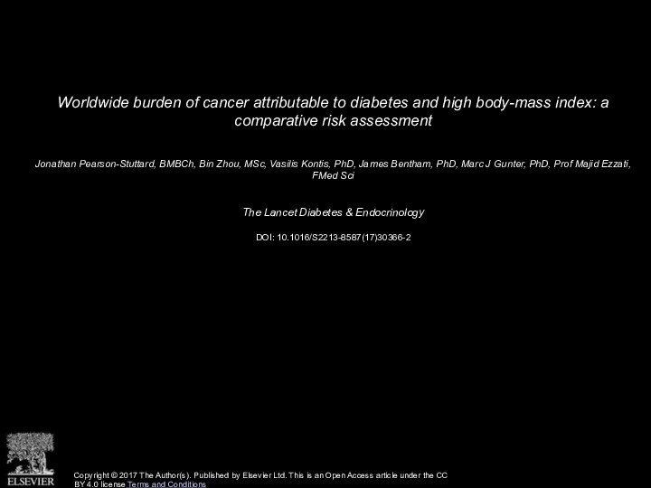 Worldwide burden of cancer attributable to diabetes and high body-mass index: a