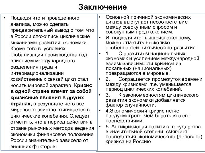 ЗаключениеПодводя итоги проведенного анализа, можно сделать предварительный вывод о том, что в