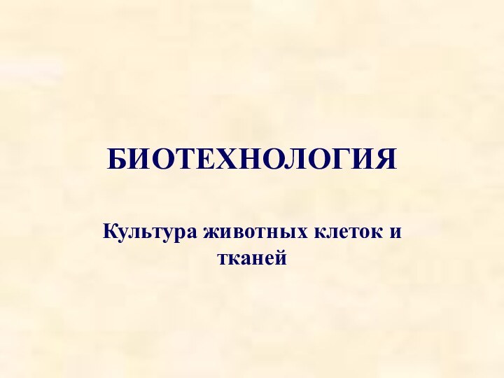 БИОТЕХНОЛОГИЯКультура животных клеток и тканей