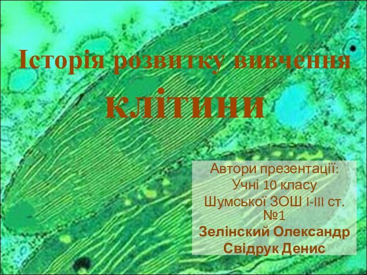 Автори презентації:Учні 10 класуШумської ЗОШ I-III ст. №1Зелінский ОлександрСвідрук ДенисІсторія розвитку вивчення клітини