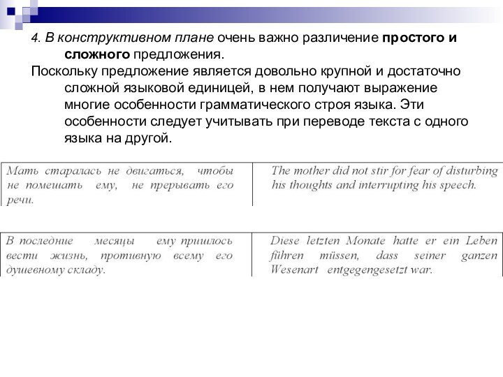 4. В конструктивном плане очень важно различение простого и сложного предложения. Поскольку