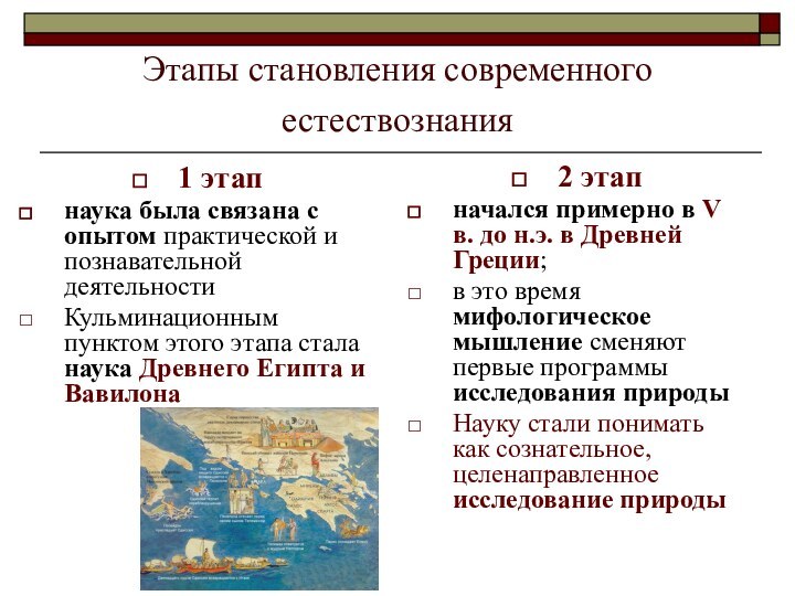 Этапы становления современного естествознания 1 этапнаука была связана с опытом практической и