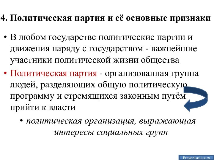 4. Политическая партия и её основные признакиВ любом государстве политические партии и