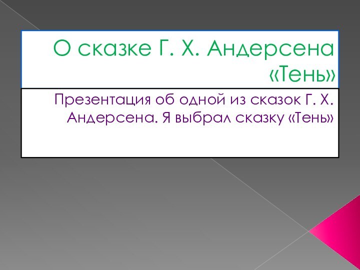 О сказке Г. Х. Андерсена «Тень»Презентация об одной из сказок Г. Х.