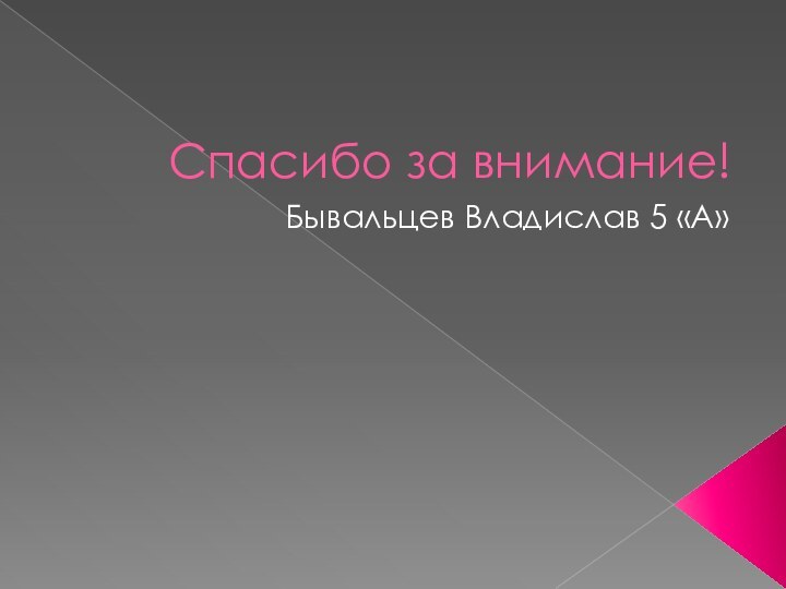 Спасибо за внимание!Бывальцев Владислав 5 «А»