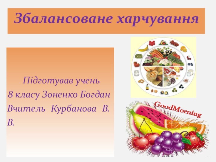 Збалансоване харчування  Підготував учень      8 класу Зоненко БогданВчитель Курбанова В.В.