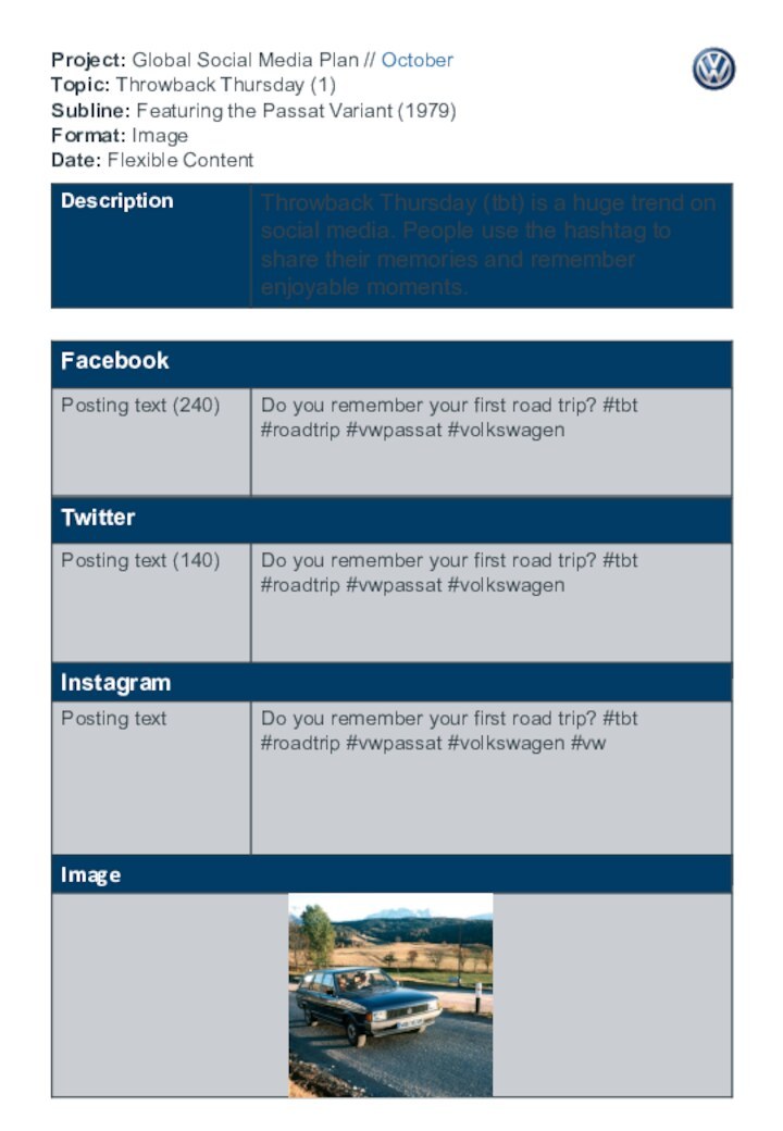 Project: Global Social Media Plan // October  Topic: Throwback Thursday (1)