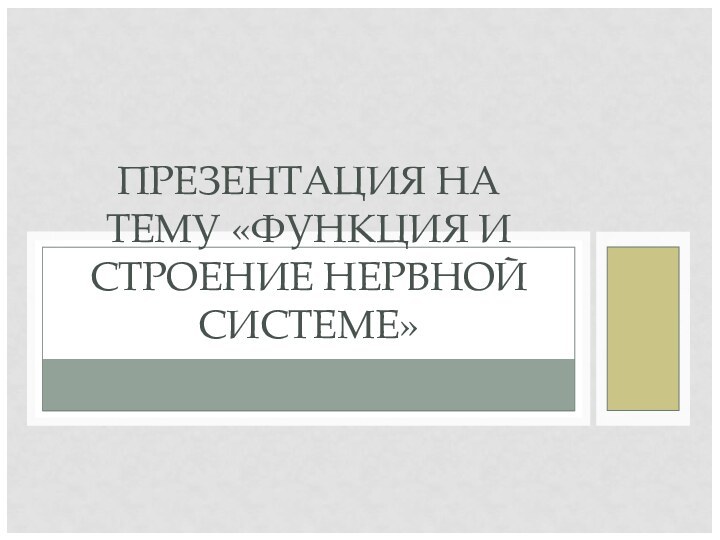 ПРЕЗЕНТАЦИЯ НА ТЕМУ «ФУНКЦИЯ И СТРОЕНИЕ НЕРВНОЙ СИСТЕМЕ»