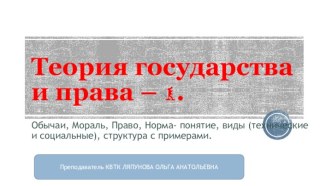 Теория государства и права – 1. Обычаи, мораль, право, норма - понятие, виды (технические и социальные), структура с примерами