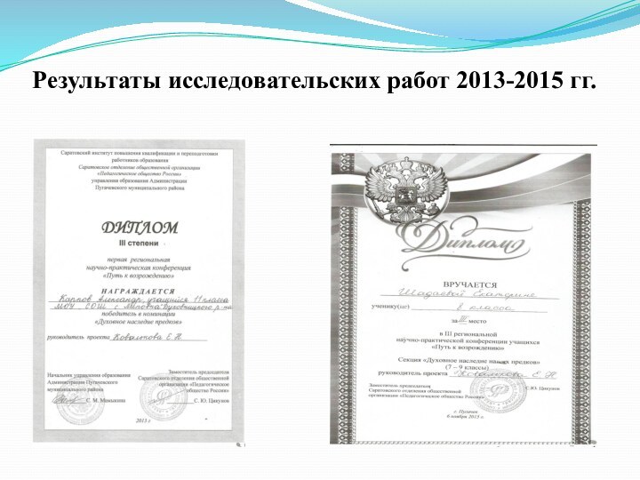 Результаты исследовательских работ 2013-2015 гг.