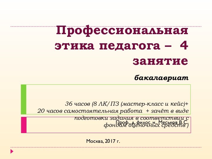 Профессиональная этика педагога – 4 занятие  бакалавриат   36 часов