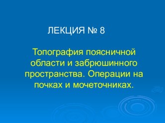 Топография поясничной области и забрюшинного пространства. Операции на почках и мочеточниках