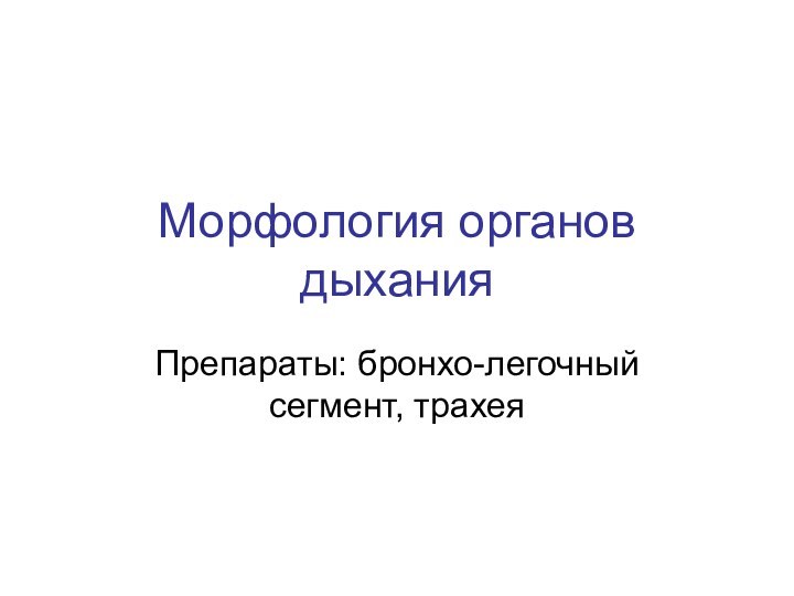 Морфология органов дыханияПрепараты: бронхо-легочный сегмент, трахея