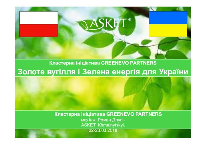 Кластерна ініціатива GREENEVO PARTNERSЗолоте вугілля і Зелена енергія для УкраїниКластерна ініціатива GREENEVO