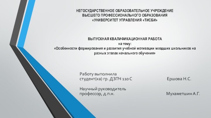 НЕГОСУДАРСТВЕННОЕ ОБРАЗОВАТЕЛЬНОЕ УЧРЕЖДЕНИЕ ВЫСШЕГО ПРОФЕССИОНАЛЬНОГО ОБРАЗОВАНИЯ «УНИВЕРСИТЕТ УПРАВЛЕНИЯ «ТИСБИ»